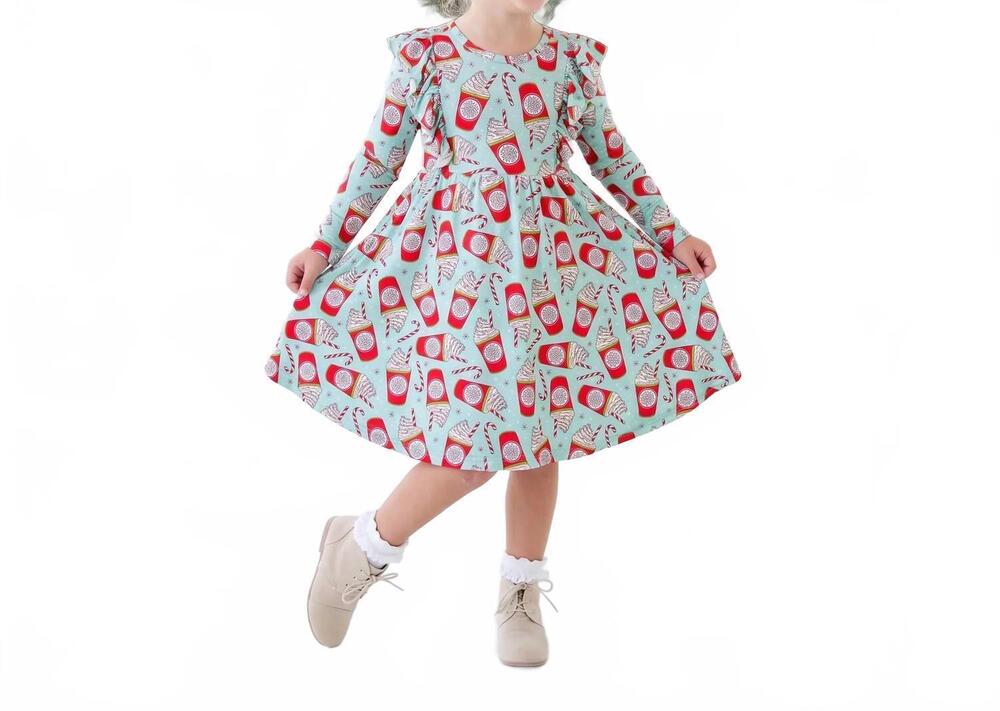 NEW DREAMIERE a cup of cheer long sleeve bamboo twirler dress in mint